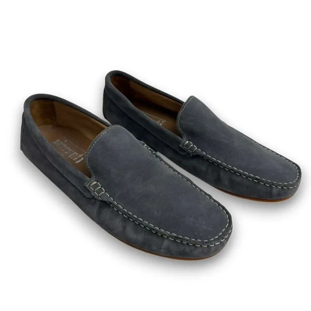 Vincenti Men's Gray Suede Contrast Stitching Loafers Sz 44 US 10.5
